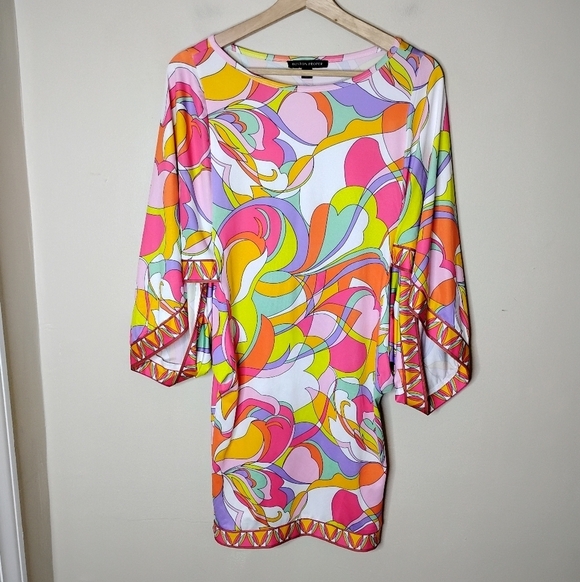 Boston Proper Sunset Waves Swim Cover-Up Dress Size XS Dolman Sleeve Colorful - Picture 4 of 11